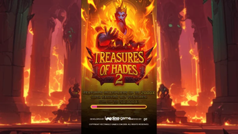 Treasures of Hades 2 - màn hình tải của slot Rectangle Games trong bối cảnh thần thoại thế giới ngầm
